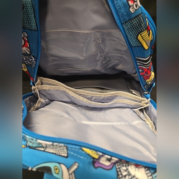 Blue Printed Backpack 10" Wide 15" Tall Double Secure Straps & Pockets - Picture 11 of 16